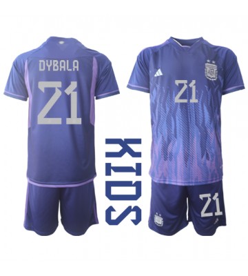Argentina Paulo Dybala #21 Bortaställ Barn VM 2022 Kortärmad (+ Korta byxor)